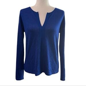 Sanctuary Women's Blue Sienna Split V-Neck Contrast Long Sleeve Sweater Small